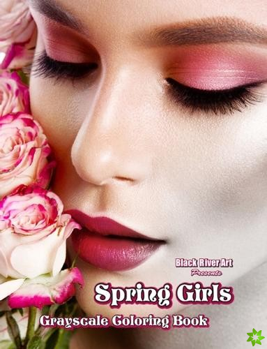 Spring Girls Grayscale Coloring Book