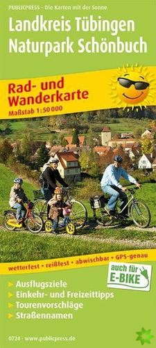 District of Tubingen - Schoenbuch Nature Park, cycling and hiking map 1:50,000