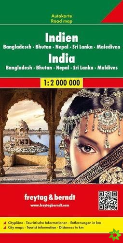 India - Bangladesh - Bhutan - Nepal - Sri Lanka - Maldives Road Map 1:2 000 000