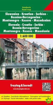 Slovenia - Croatia - Serbia - Bosnia-Herzegovina - Montenegro - Macedonia Road Map 1:600 000