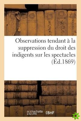 Observations Tendant ? La Suppression Du Droit Des Indigents Sur Les Spectacles (1867)