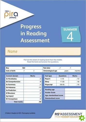 New PiRA Test 4, Summer PK10 (Progress in Reading Assessment)