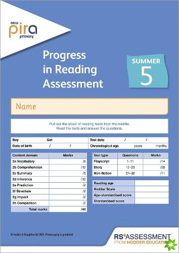 New PiRA Test 5, Summer PK10 (Progress in Reading Assessment)