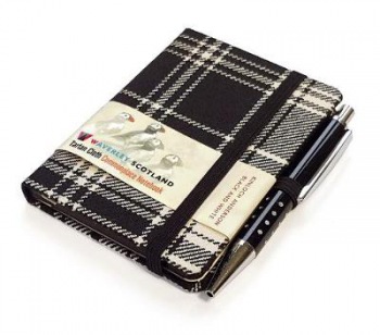 Waverley S.T. (S): Black a White Mini with Pen Pocket Genuine Tartan Cloth Commonplace Notebook