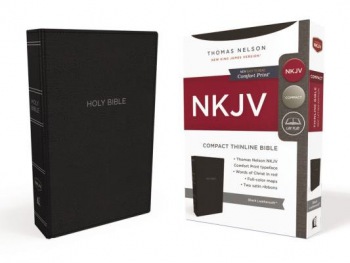 NKJV, Thinline Bible, Compact, Leathersoft, Black, Red Letter, Comfort Print
