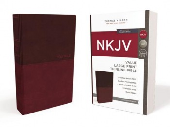 NKJV, Value Thinline Bible, Large Print, Burgundy Leathersoft, Red Letter, Comfort Print