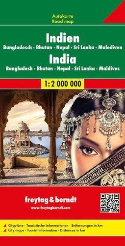 India - Bangladesh - Bhutan - Nepal - Sri Lanka - Maldives Road Map 1:2 000 000