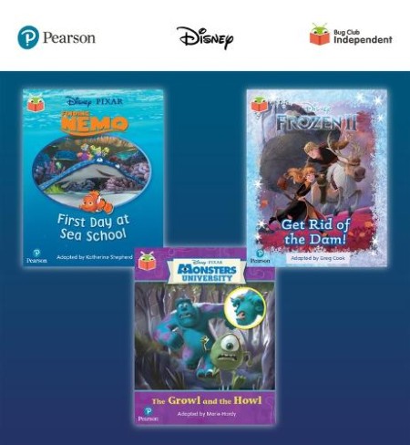 Pearson Bug Club Disney Reception Pack A, including decodable phonics readers for phases 1 to 3; Finding Nemo: First Day at Sea School, Frozen 2: Get