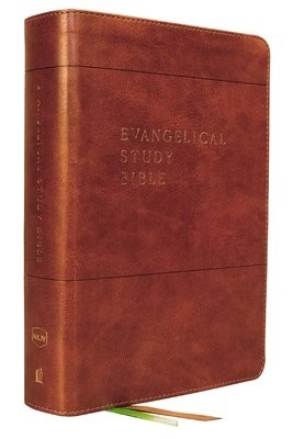 Evangelical Study Bible: Christ-centered. Faith-building. Mission-focused. (NKJV, Brown Leathersoft, Red Letter, Thumb Indexed, Large Comfort Print)
