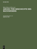 Archiv fur Geschichte des Buchwesens, Band 20, Archiv fur Geschichte des Buchwesens (1979)