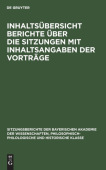 Inhaltsubersicht Berichte Uber Die Sitzungen Mit Inhaltsangaben Der Vortrage