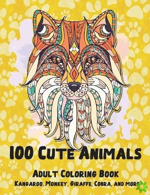 100 Cute Animals - Adult Coloring Book - Kangaroo, Monkey, Giraffe, Cobra, and more