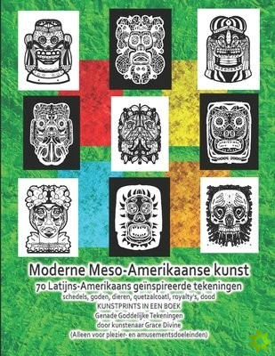 Moderne Meso-Amerikaanse kunst 70 Latijns-Amerikaans geinspireerde tekeningen schedels, goden, dieren, quetzalcoatl, royalty's, dood KUNSTPRINTS IN EE