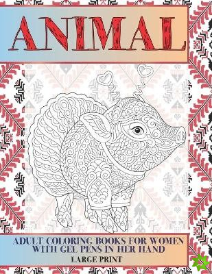 Adult Coloring Books for Women with Gel Pens in her hand - Animal - Large Print