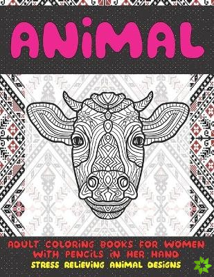 Adult Coloring Books for Women with Pencils in her hand - Animal - Stress Relieving Animal Designs