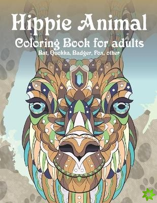 Hippie Animal - Coloring Book for adults - Bat, Quokka, Badger, Fox, other