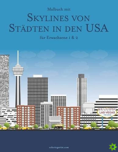 Malbuch mit Skylines von Stadten in den USA fur Erwachsene 1 & 2