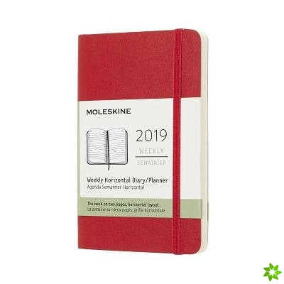 2019 Moleskine Horizontal Scarlet Red Pocket Weekly 12-month Diary Soft