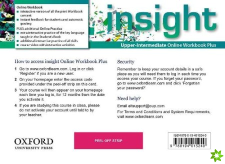 insight: Upper-Intermediate: Online Workbook Plus - Card with Access Code