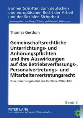 Gemeinschaftsrechtliche Unterrichtungs- Und Anhoerungspflichten Und Ihre Auswirkungen Auf Das Betriebsverfassungs-, Personalvertretungs- Und Mitarbeit