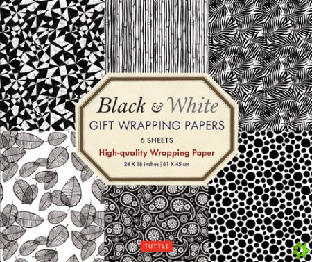 Black and White Gift Wrapping Papers - 6 sheets