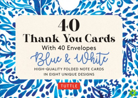 Blue & White, 40 Thank You Cards with Envelopes