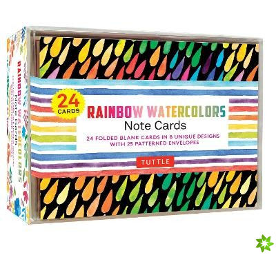 Rainbow Watercolors Note Cards, 24 Blank Cards