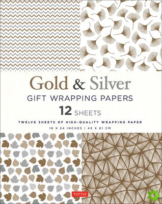 Silver and Gold Gift Wrapping Papers - 12 Sheets